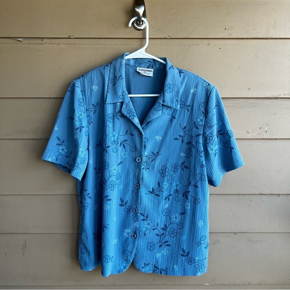 Vintage Alfred Dunner Blue Floral Embroidered Button Down Blouse - Size 14 - 90s - Picture 1 of 5
